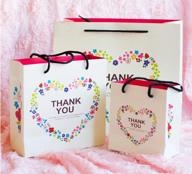 Flower Heart White Tote Bag with Cotton Rope