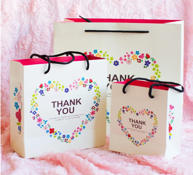 Flower Heart White Tote Bag with Cotton Rope