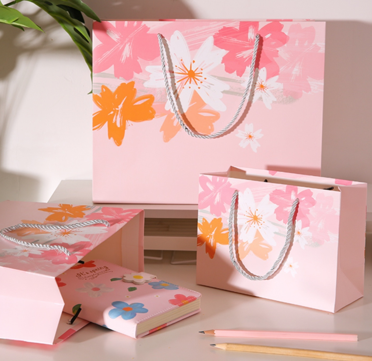 Colorful Flower Pink Paper Gift Bag