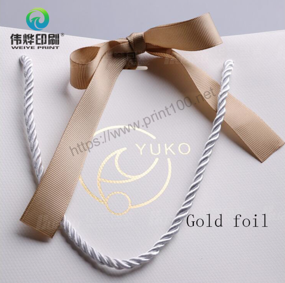 White Gold Foil Art Paper Gift Bag with Ribbon Bow