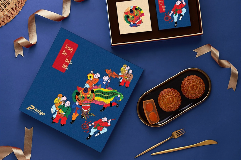 Moon Cake Packaging Folding Pink Box with Ribbon