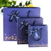 Flower Dark Blue Tote Bag with Cotton Rope