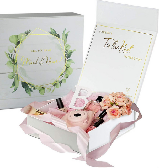 White & Green Packaging Paper Magnet Box with Ribbon