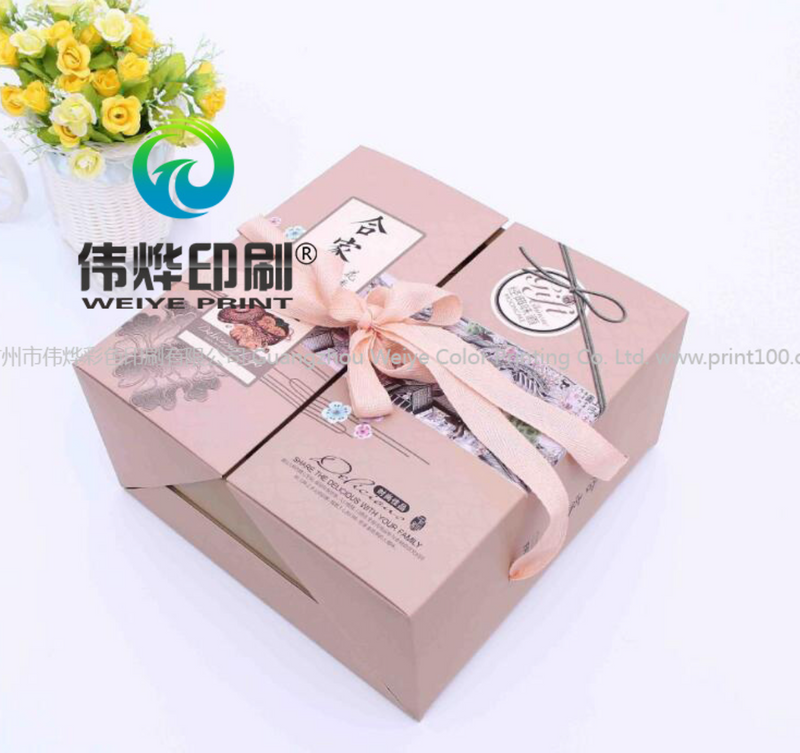 Cake Packaging Folding Pink Box with Ribbon