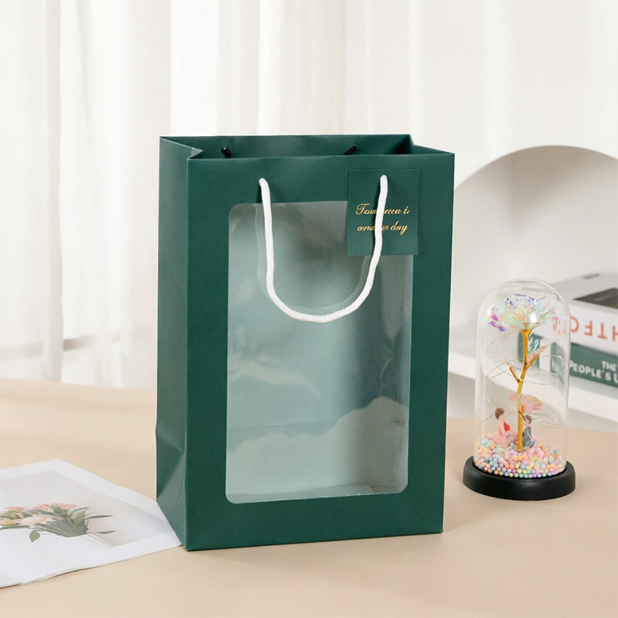 Personalized Paper Bags for Gifts with Transparent PVC Panel