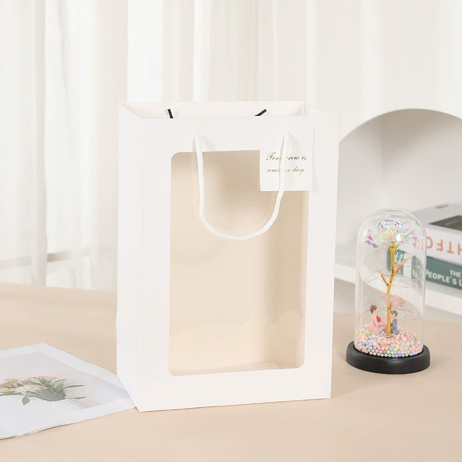 Personalized Paper Bags for Gifts with Transparent PVC Panel